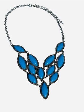 Vintage Boho Turquoise Blue Marquise Cabochon Statement Bib Necklace